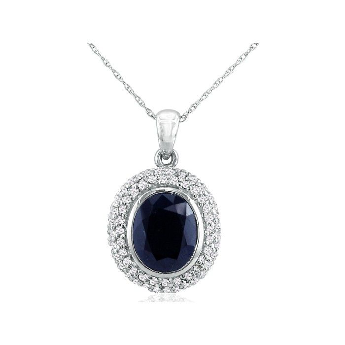 4 Carat Sapphire & Diamond Pendant Necklace in 14k White Gold (4.7 g), , 18 Inch Chain by SuperJeweler