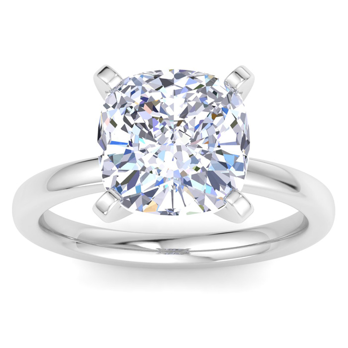 4 Carat Cushion Cut Lab Grown Diamond Solitaire Engagement Ring in 14K White Gold (2 g) (1 Color VS2)  Size 7.5 by SuperJeweler