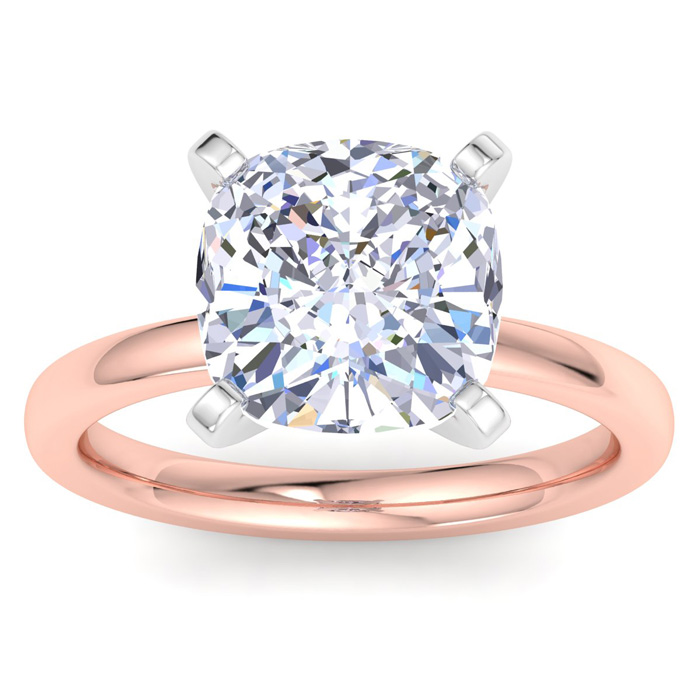 4 Carat Cushion Cut Lab Grown Diamond Solitaire Engagement Ring in 14K Rose Gold (2 g) (1 Color VS2)  Size 9 by SuperJeweler