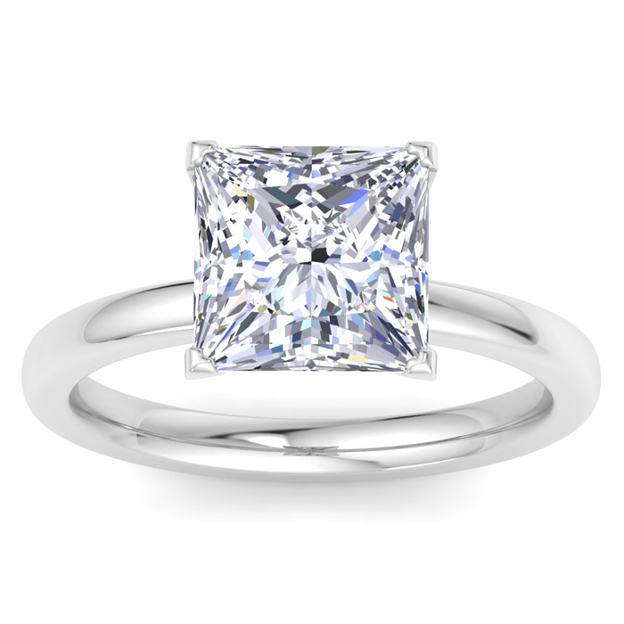 4 Carat Princess Cut Lab Grown Diamond Solitaire Engagement Ring in 14K White Gold (2 g) (1 Color VS2)  Size 9 by SuperJeweler