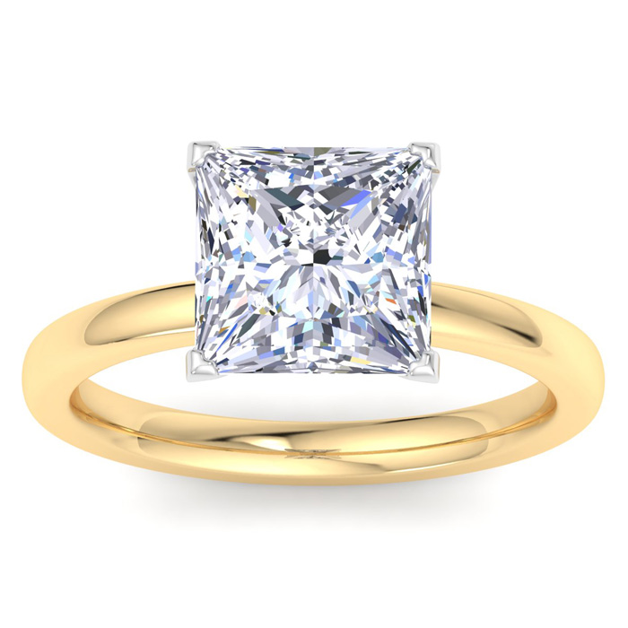 4 Carat Princess Cut Lab Grown Diamond Solitaire Engagement Ring in 14K Yellow Gold (2 g) (1 Color VS2)  Size 9 by SuperJeweler