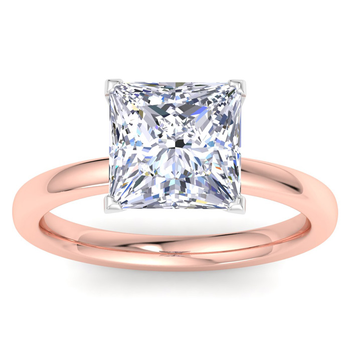 4 Carat Princess Cut Lab Grown Diamond Solitaire Engagement Ring in 14K Rose Gold (2 g) (1 Color VS2)  Size 4.5 by SuperJeweler