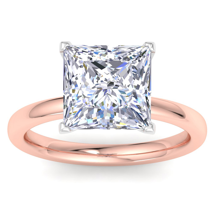 5 Carat Princess Cut Lab Grown Diamond Solitaire Engagement Ring in 14K Rose Gold (2 g) (1 Color VS2)  Size 7 by SuperJeweler