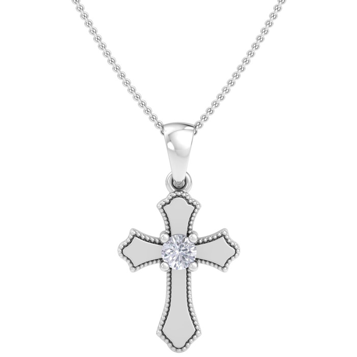 1/7 Carat Diamond Cross Pendant Necklace in White Gold (1.1 g), , 18 Inch Chain by SuperJeweler