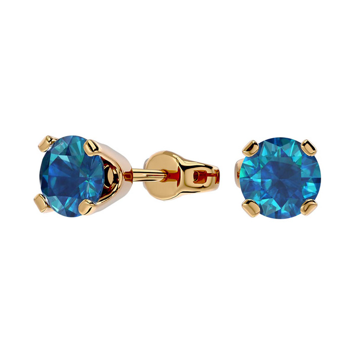 1 Carat Blue Diamond Stud Earrings in 14K Yellow Gold by SuperJeweler
