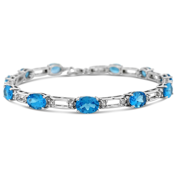 9 Carat Blue Topaz & Diamond Bracelet in Sterling Silver  7-9 Inches by SuperJeweler – SuperJeweler