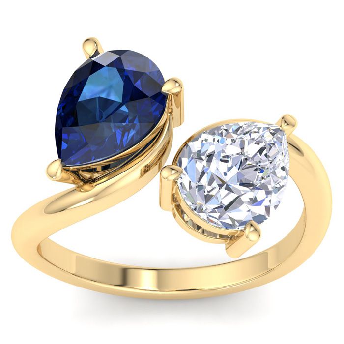 3 1/2 Carat Sapphire & Lab Grown Diamond Two Stone Engagement Ring in 14K Gold (4 g)  Pear-Pear (1 Color  VS2 Clarity)  Size 9 by SuperJeweler