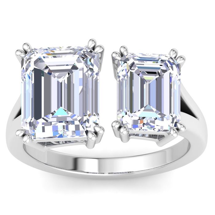 6 Carat Lab Grown Diamond Two Stone Engagement Ring in 14K White Gold (5.6 g)  Emerald Cut (1 Color  VS2 Clarity)  Size 5.5 by SuperJeweler