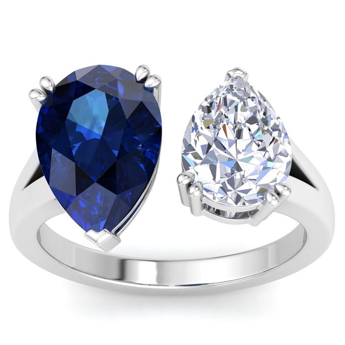 4 3/4 Carat Sapphire & Lab Grown Diamond Two Stone Engagement Ring in 14K White Gold (5 g)  Pear (1 Color  VS2 Clarity)  Size 4.5 by SuperJeweler