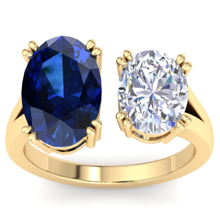 5 Carat Sapphire & Lab Grown Diamond Two Stone Engagement Ring in 14K Yellow Gold (5 g)  Oval (1 Color  VS2 Clarity)  Size 8.5 by SuperJeweler