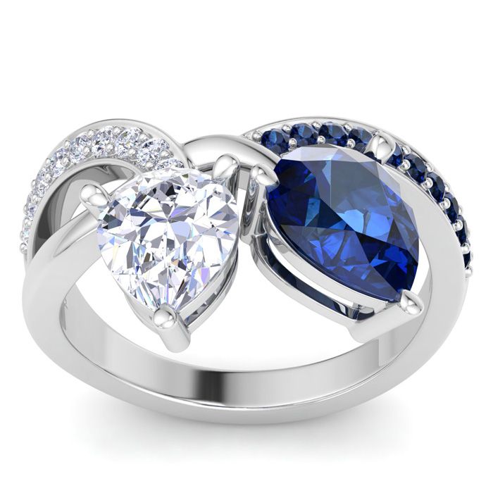 3 1/2 Carat Sapphire & Lab Grown Diamond Two Stone Engagement Rin