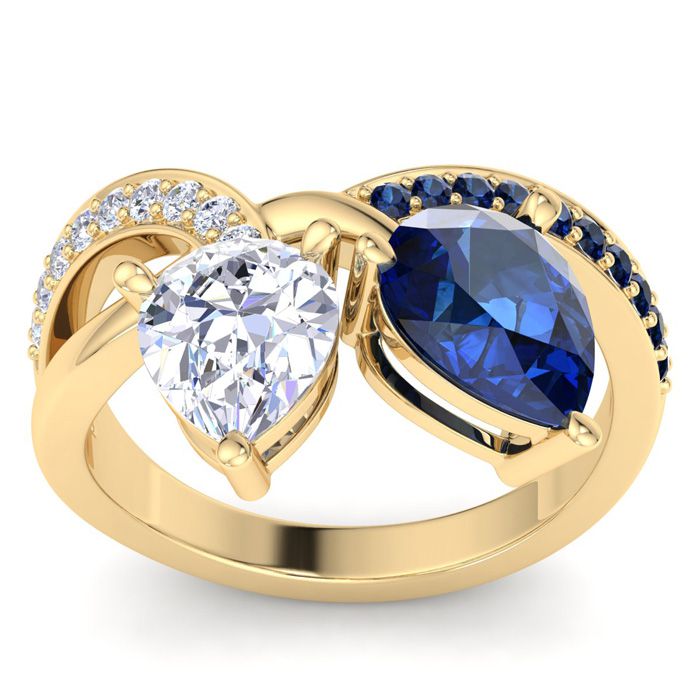 3 1/2 Carat Sapphire & Lab Grown Diamond Two Stone Engagement Ring in 14K Yellow Gold (5.6 g)  Pear (1 Color  VS2 Clarity)  Size 6 by SuperJeweler