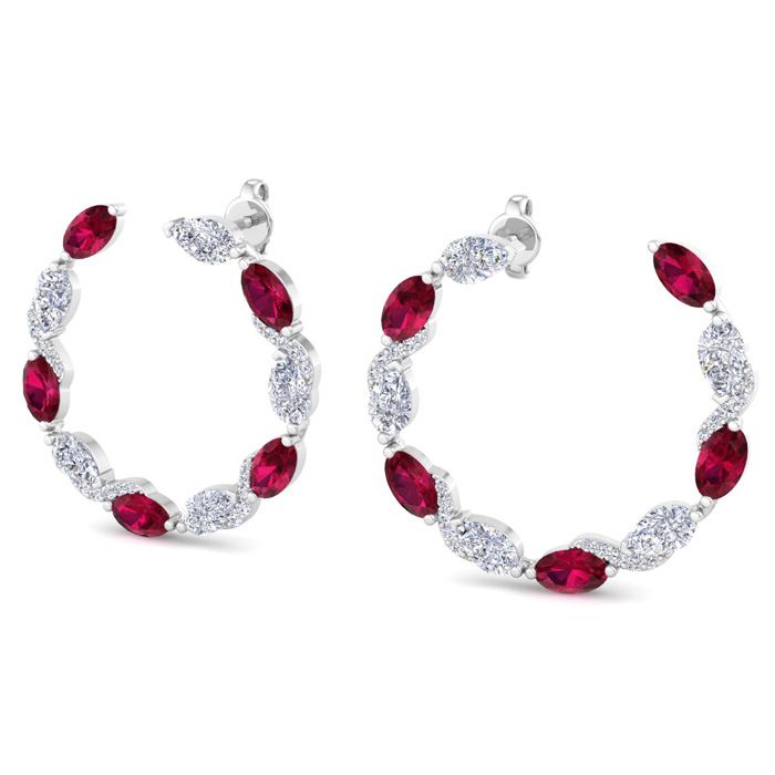 4 3/4 Carat Ruby & Lab Grown Diamond Hoop Earrings in 14K White Gold (4.6 g) (1 Color  VS2 Clarity) by SuperJeweler