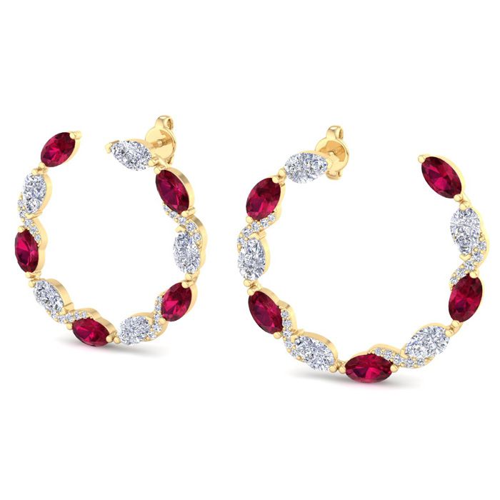 4 3/4 Carat Ruby & Lab Grown Diamond Hoop Earrings in 14K Yellow 