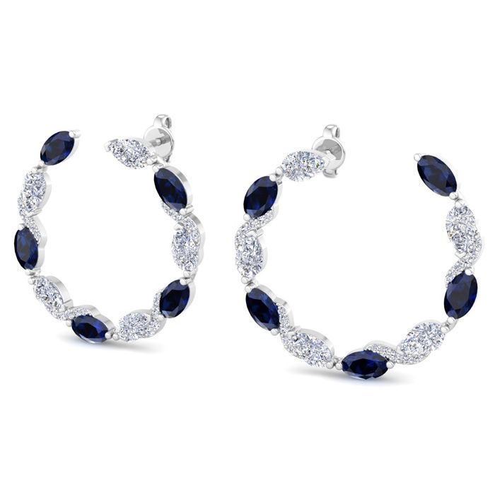 4 3/4 Carat Sapphire & Lab Grown Diamond Hoop Earrings in 14K White Gold (4.6 g) (1 Color  VS2 Clarity) by SuperJeweler