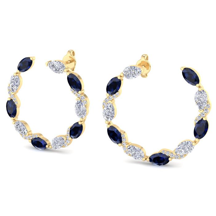 4 3/4 Carat Sapphire & Lab Grown Diamond Hoop Earrings in 14K Yel