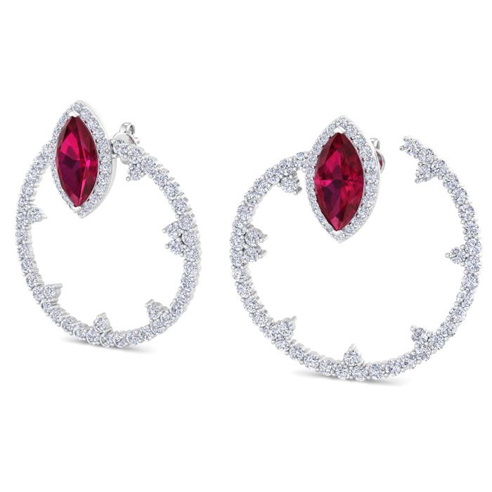 6 Carat Ruby & Lab Grown Diamond Hoop Earrings in 14K White Gold (8.3 g) (1 Color  VS2 Clarity) by SuperJeweler