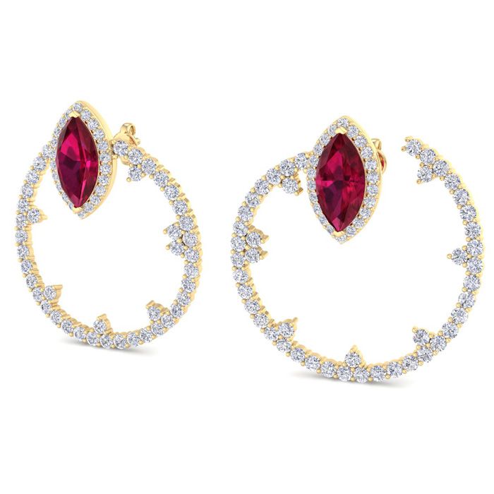 6 Carat Ruby & Lab Grown Diamond Hoop Earrings in 14K Yellow Gold (8.3 g) (1 Color  VS2 Clarity) by SuperJeweler