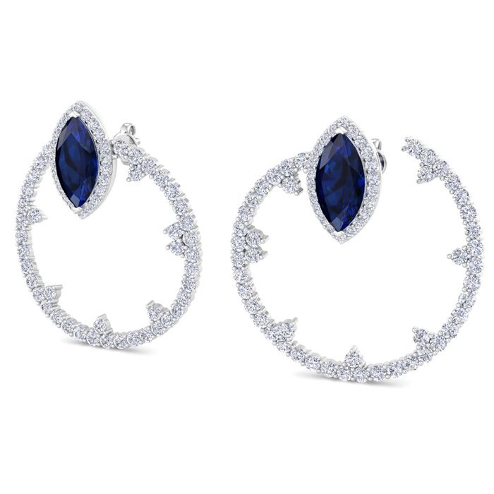 6 Carat Sapphire & Lab Grown Diamond Hoop Earrings in 14K White Gold (8.3 g) (1 Color  VS2 Clarity) by SuperJeweler