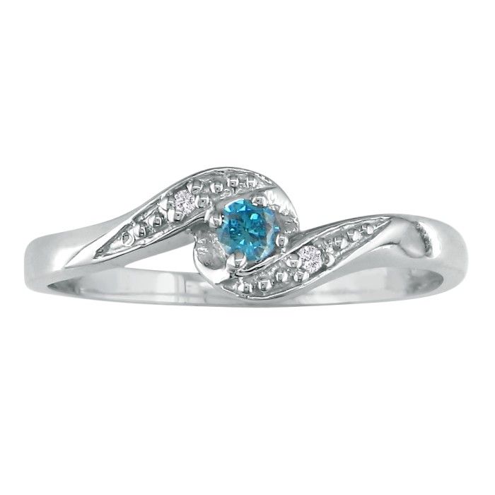 .08 Carat Bypass Blue Diamond Promise Ring in White Gold (1.4 g) by SuperJeweler