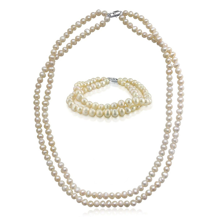 5-6mm 2 Piece Baroque Pearl Set w/ Necklace & Bracelet, 8 Inch by SuperJeweler
