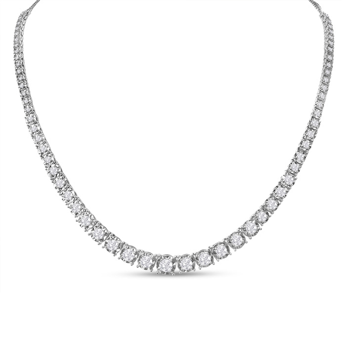 Graduated 4 Carat Diamond Tennis Necklace  Miracle Setting  in 14