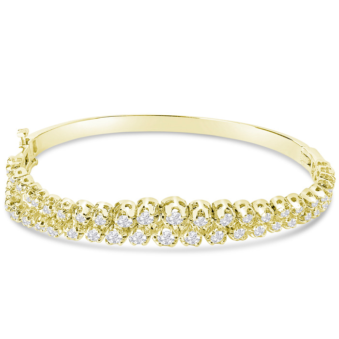 1.5 Carat Diamond Double Row Bangle Bracelet in 14K Yellow Gold (