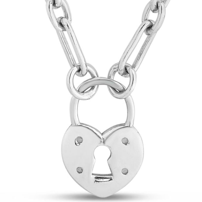 Heart Pad Lock Necklace in Sterling Silver 18 Inches by SuperJeweler