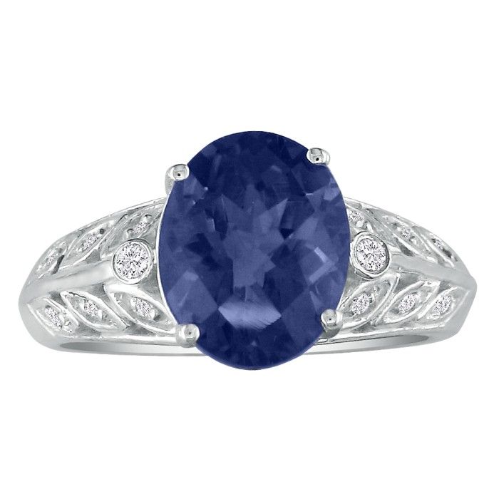 1 3/4 Carat Oval Shape Sapphire & Diamond Ring in 14K White Gold,  by SuperJeweler