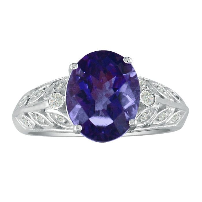 1 3/4 Carat Oval Shape Amethyst & Diamond Ring in 14K White Gold,  by SuperJeweler