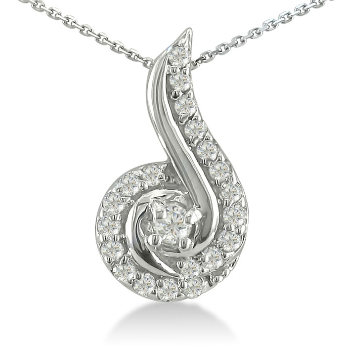 1/4 Carat Swirling Diamond Pendant Necklace in White Gold (1 g), , 18 Inch Chain by SuperJeweler