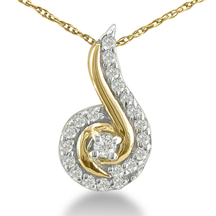 1/4 Carat Swirling Diamond Pendant Necklace in Yellow Gold (1 g), , 18 Inch Chain by SuperJeweler