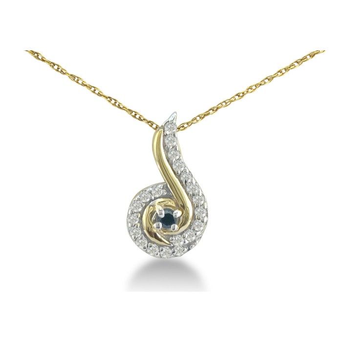 1/4 Carat Swirling White & Black Diamond Pendant Necklace in Yellow Gold (1 g), , 18 Inch Chain by SuperJeweler