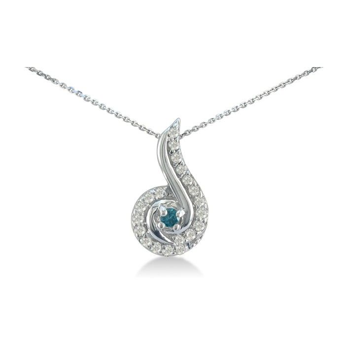 1/4 Carat Swirling White & Blue Diamond Pendant Necklace in White Gold (1 g), , 18 Inch Chain by SuperJeweler