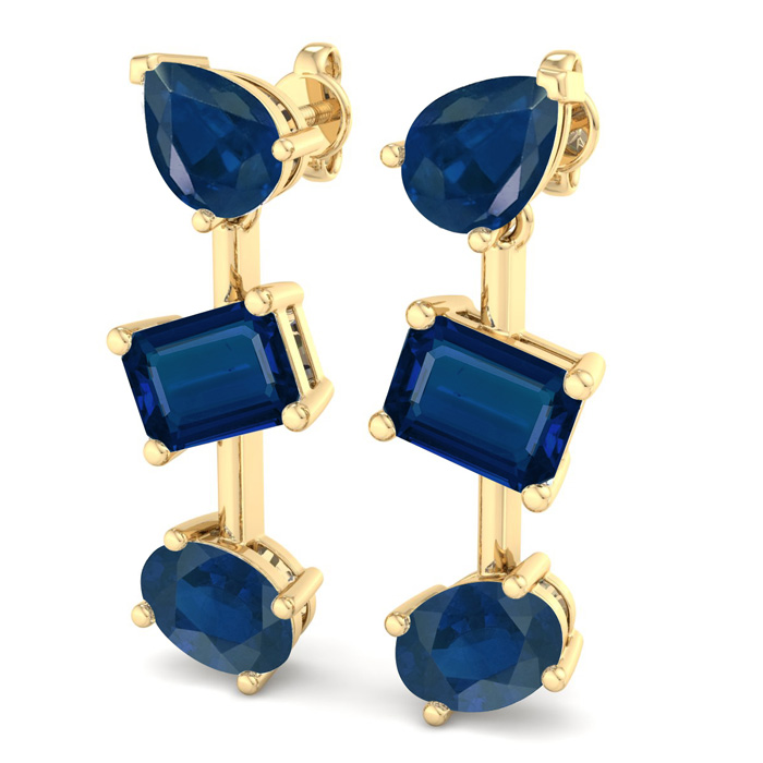 Sapphire Earrings 5 Carat Sapphire Drop Earrings in 14K Yellow Go