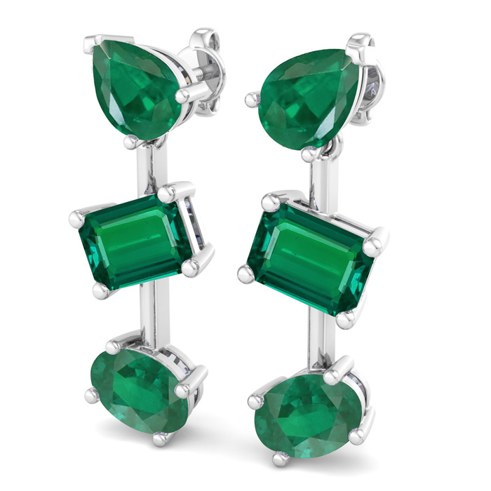 Emerald Earrings 5 Carat Emerald Drop Earrings in 14K White Gold 