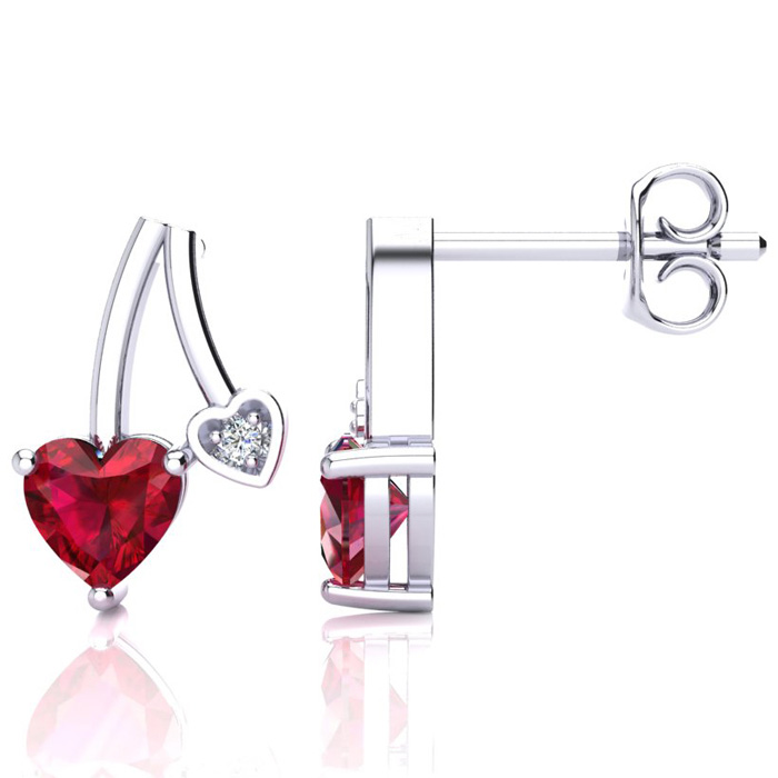 3/4 Carat Created Ruby & Diamond Heart Earrings in White Gold (1.50 g),  by SuperJeweler