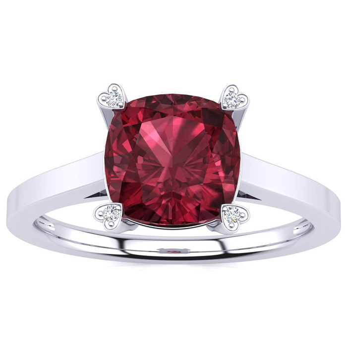 2 Carat Cushion Cut Garnet & Diamond Ring in White Gold (2.50 g),  by SuperJeweler