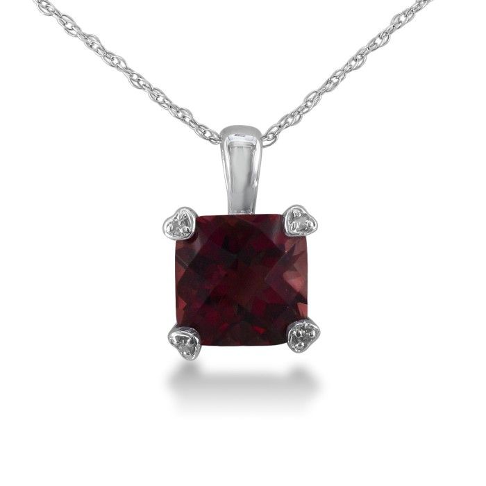 2 Carat Cushion Cut Garnet & Diamond Pendant Necklace in White Gold (1.8 g), , 18 Inch Chain by SuperJeweler