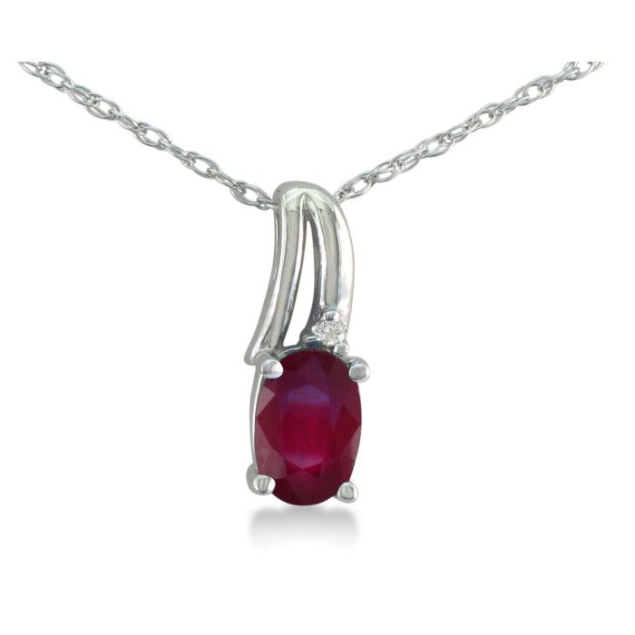 1/2 Carat Oval Shape Created Ruby & Diamond Necklace in White Gold (3 g), , 18 Inch Chain by SuperJeweler