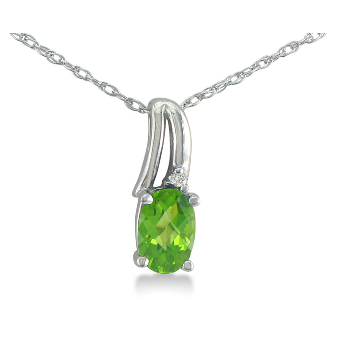 1/2 Carat Oval Shape Peridot & Diamond Necklace in White Gold (3 g), , 18 Inch Chain by SuperJeweler