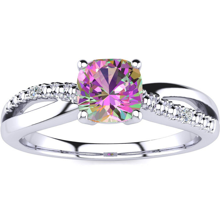 3/4 Carat Cushion Cut Mystic Topaz & Diamond Ring in White Gold (2.50 g),  by SuperJeweler