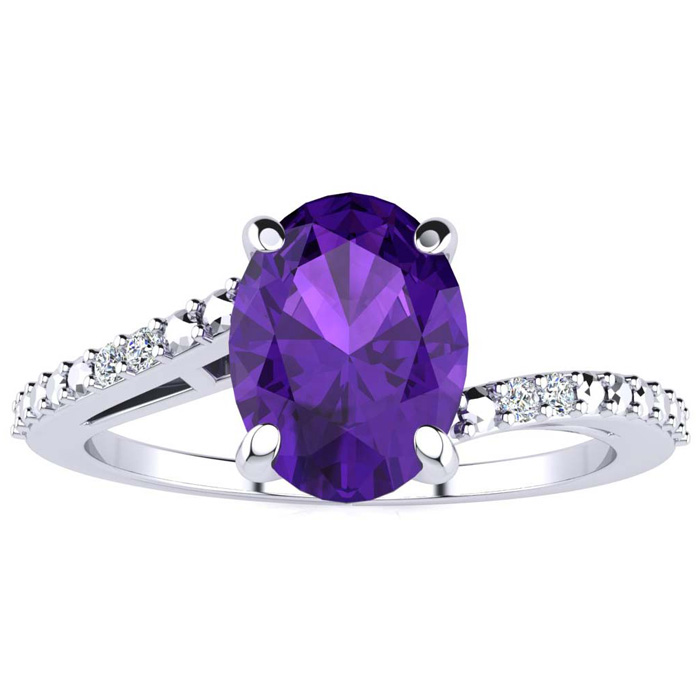 1 Carat Oval Shape Amethyst & Diamond Ring in White Gold (1.80 g),  by SuperJeweler