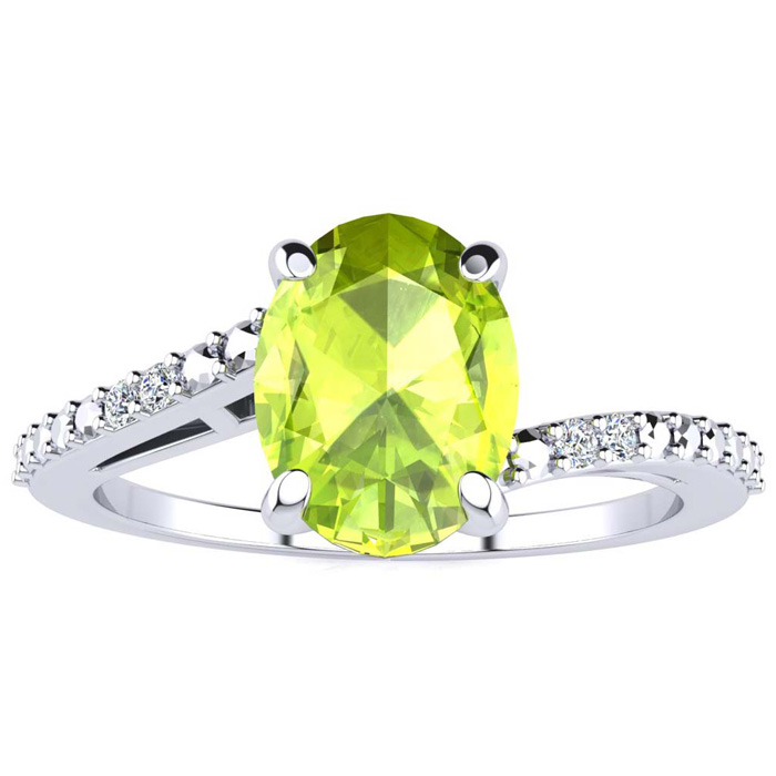 1 1/3 Carat Oval Shape Peridot & Diamond Ring in White Gold (1.80 g),  by SuperJeweler