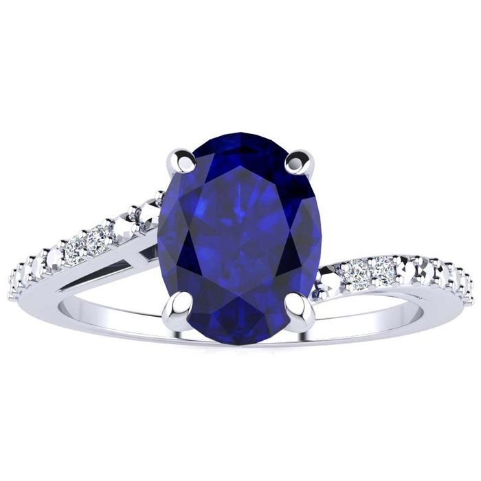 1.5 Carat Oval Shape Sapphire & Diamond Ring in White Gold (1.80 g),  by SuperJeweler