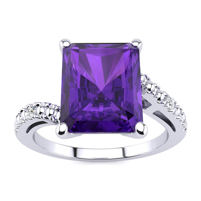 4 Carat Octagon Amethyst & Diamond Ring in White Gold (3 g),  by SuperJeweler