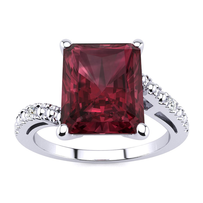 4 Carat Octagon Garnet & Diamond Ring in White Gold (3 g),  by SuperJeweler