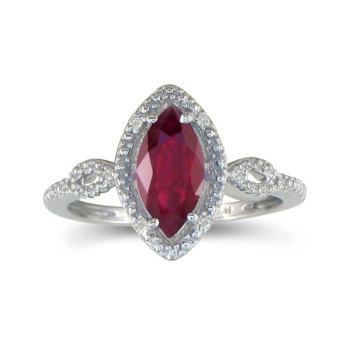 3/4 Carat Marquise Ruby & 8 Diamond Ring in White Gold (2.3 g), Size 5,  by SuperJeweler