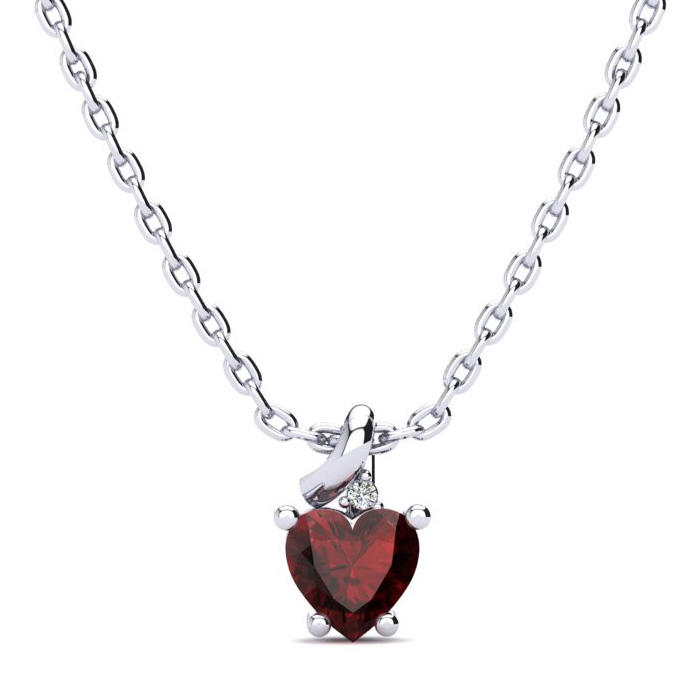 1/2 Carat Garnet & Diamond Heart Necklace in White Gold (2 g), , 18 Inch Chain by SuperJeweler