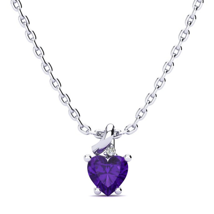 1/2 Carat Amethyst & Diamond Heart Necklace in White Gold (2 g), , 18 Inch Chain by SuperJeweler